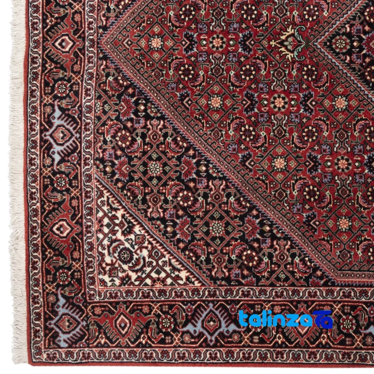 In-room view of Cypress Persian Handwoven Rug Red room styling and scale