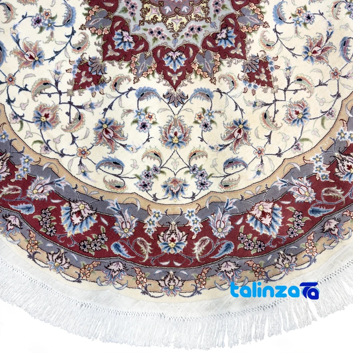Persian Handwoven Carpet Circular Design Cream floor placement example (Room setting)