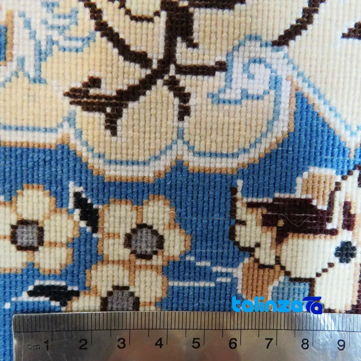 Nain Handwoven Carpet Blue Unique Design floor placement example (Room setting)