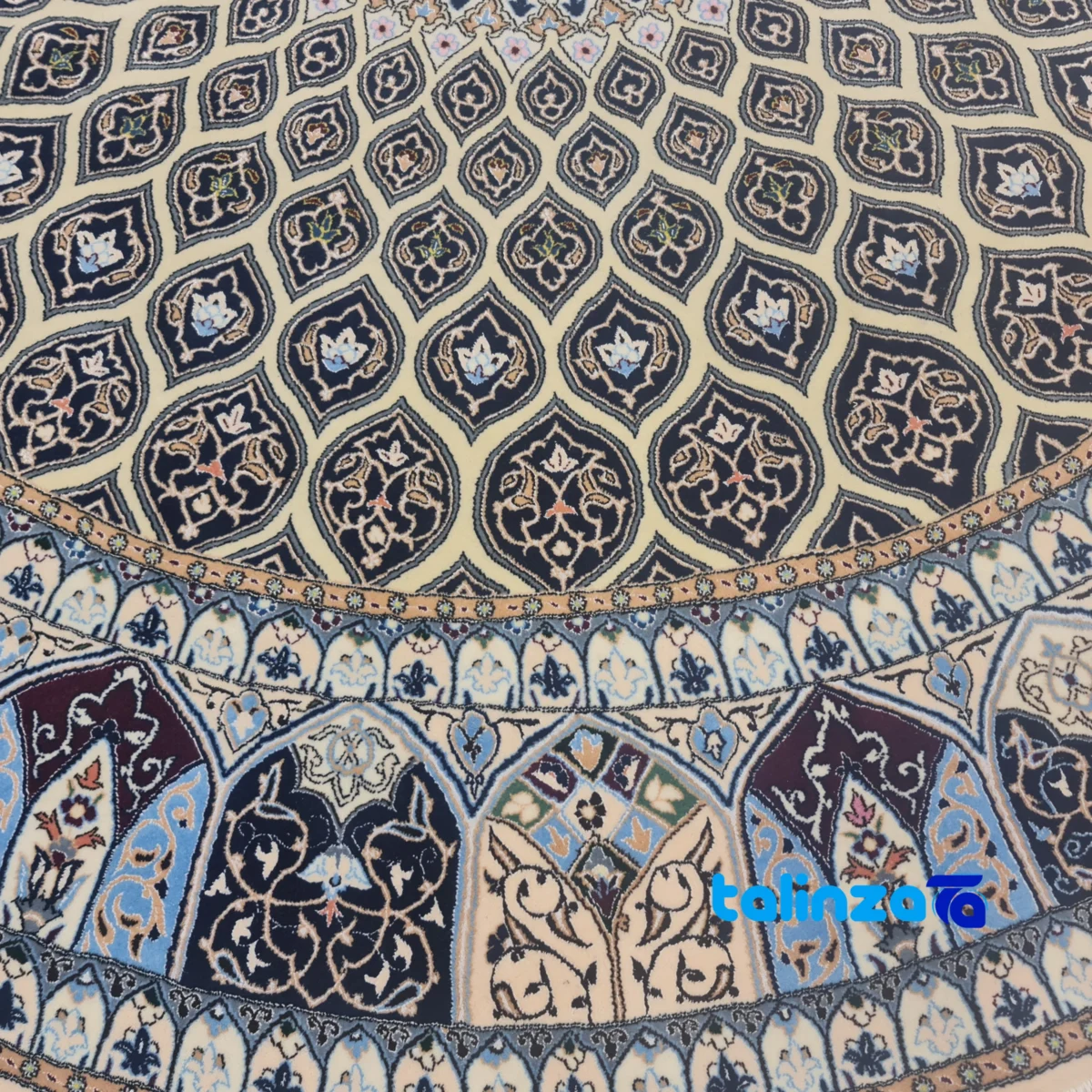 Nain Handwoven Rug Circular Design Premium Wool & Silk - Room setting showing floor placement example
