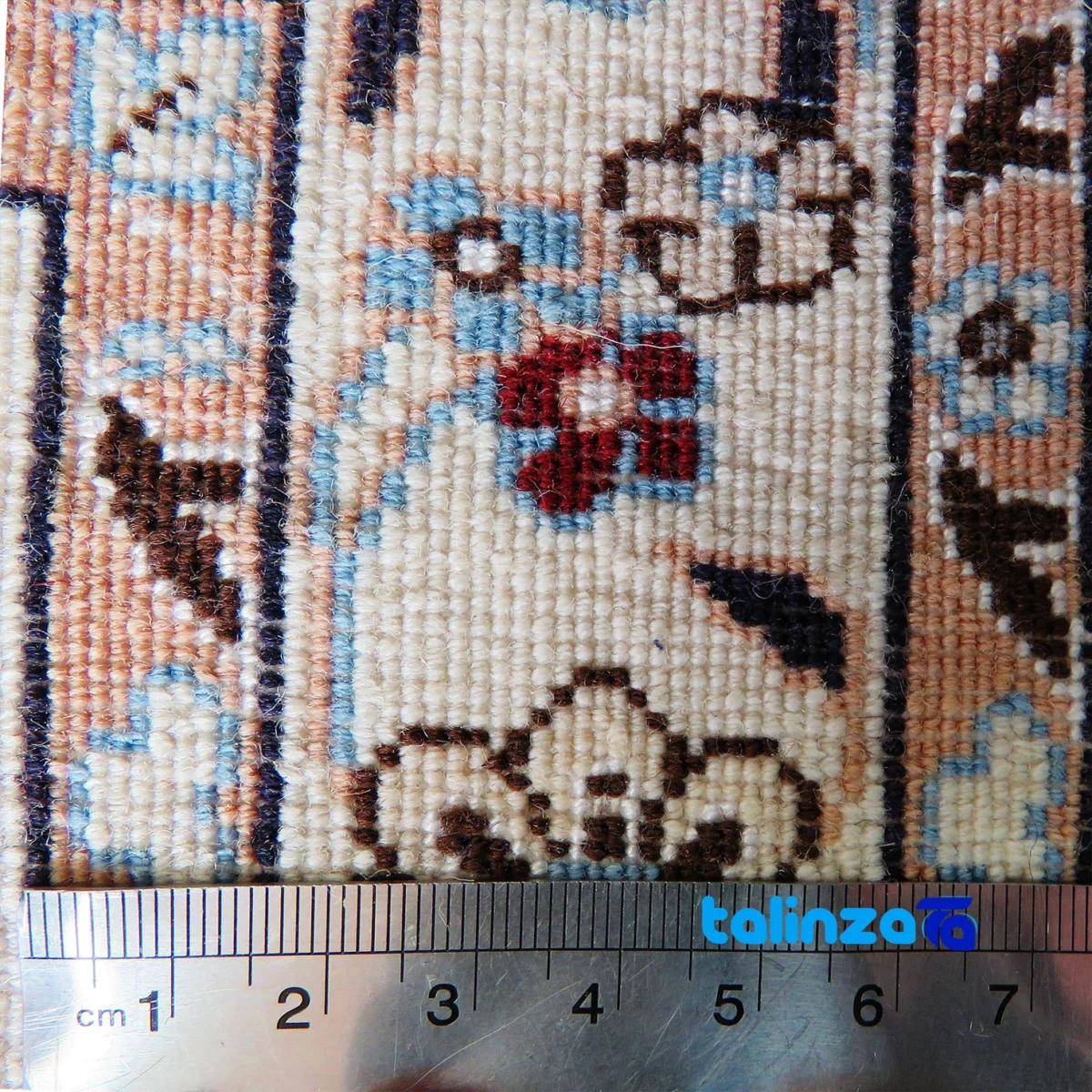 Room setting of Nain Handwoven Carpet Square Design Cream floor placement example