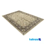 Handwoven Persian Rug YAZD Design Elegant Cream room styling and scale (In-room view)