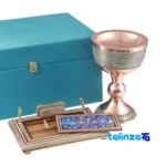 Side view of Firooz Gift Set Elegant Copper and Wood Design Three profile structure