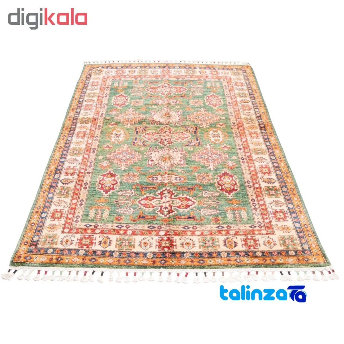 In-room view of C Persia Handwoven Rug Geometric Design Green room styling and scale