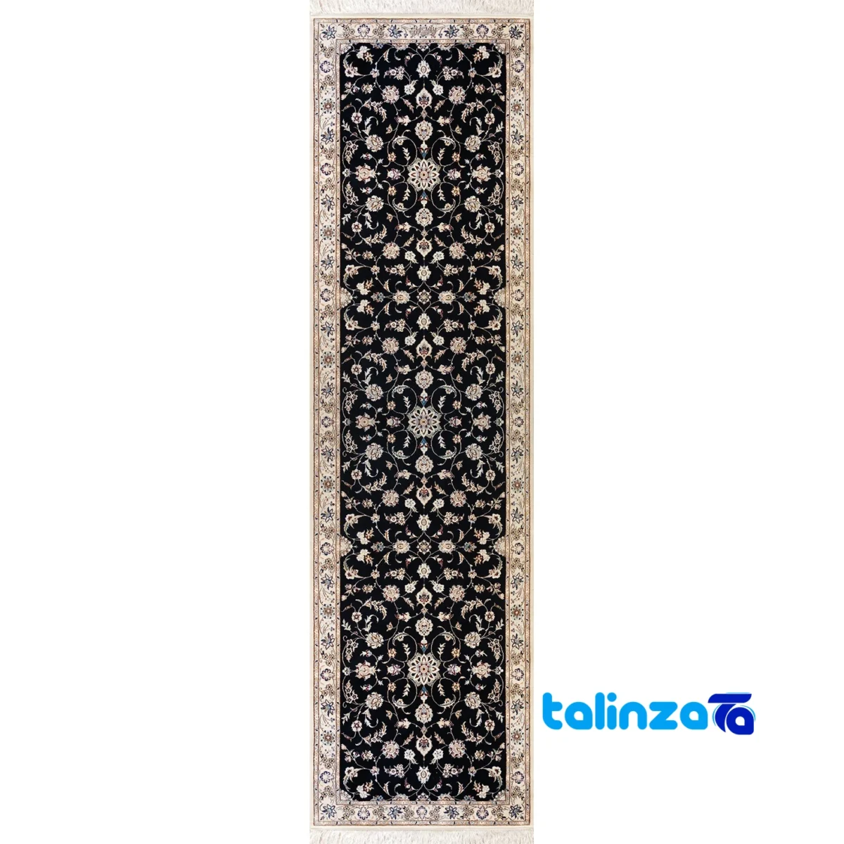 Nain Handwoven Area Rug Floral Design Navy Hand washable floor placement example (Room setting)
