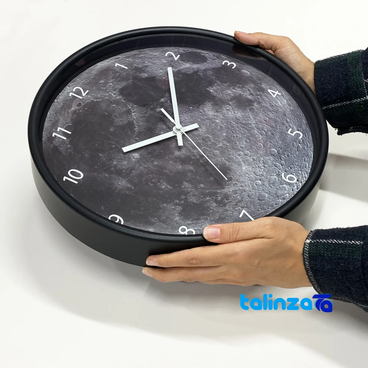 CW Moon Num Wall Clock Stylish Design styling and size reference (In-room view)