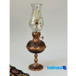 ZH Brass Round Oil Lamp Handcrafted Engraved Design profile and structure (Side view)