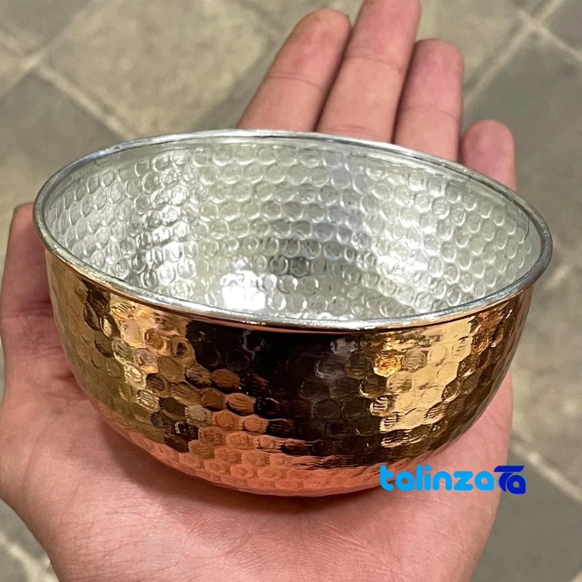 Handcrafted Copper Bowl - Unique Hammered Design Ice Cream Dish - Side view showing profile and structure