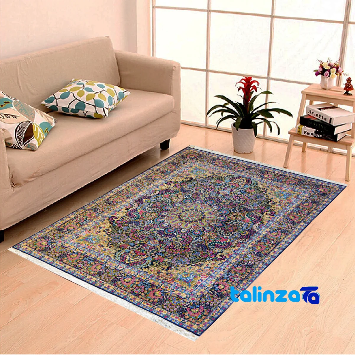 Kerman Handwoven Carpet Rectangle Traditional Design - In-room view showing room styling and scale