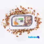 Detail view of Raw Four-Nut Mix Akbar Rastgoo Organic 600 g Retail Pack close-up of nuts