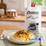 Front view of Mashouf Hashami Rice Second Crop Organic 100 percent pack label and ingredients