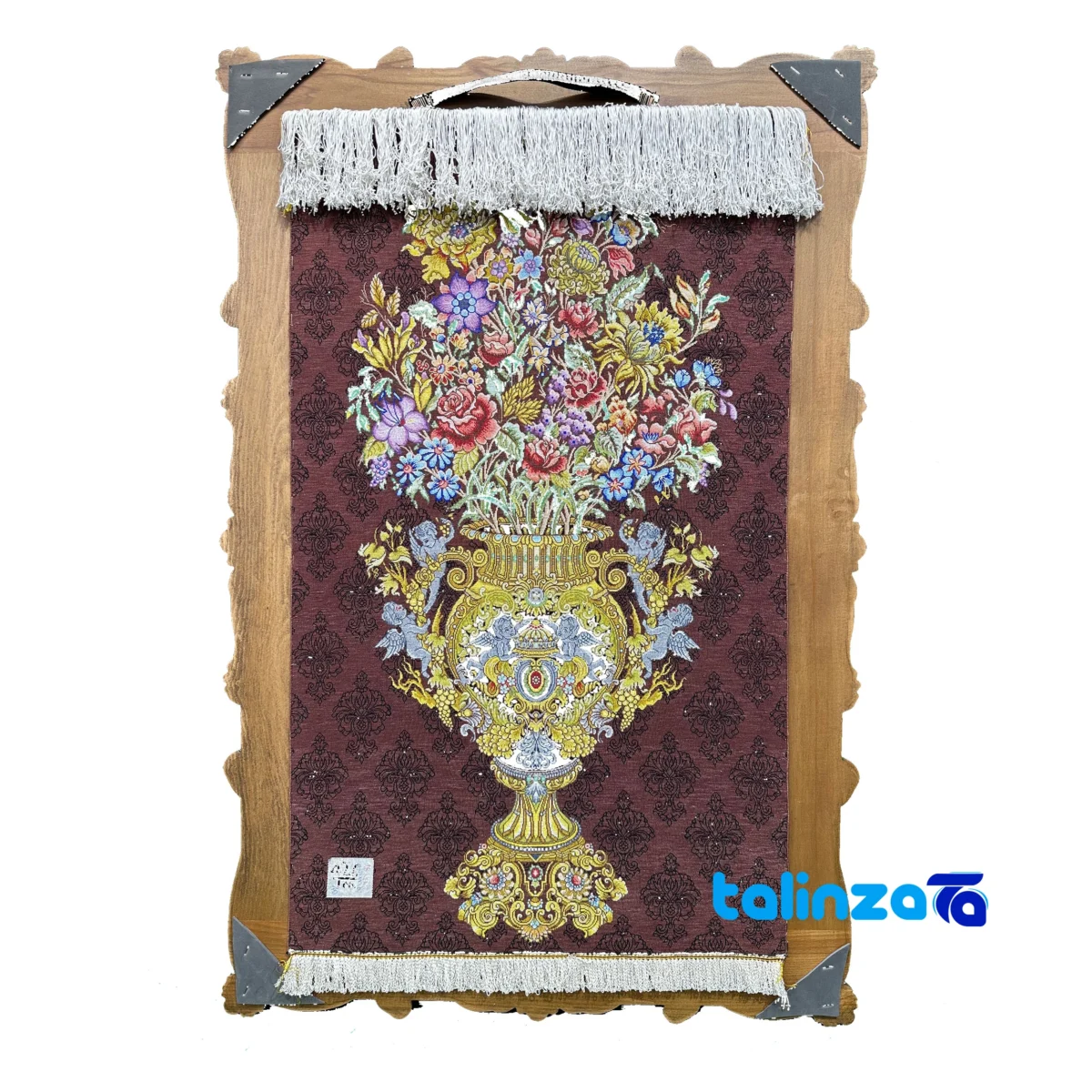 Top view of Handwoven Carpet Wall Art Floral Design pattern and color tone