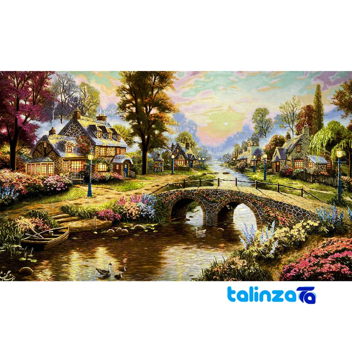 Top view of Mirnazami Handwoven Carpet Tapestry Scenic Bridge pattern and color tone