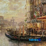 Top view of Venice Handwoven Carpet Tapestry Framed pattern and color tone