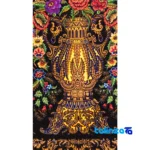 Top view of Handmade Carpet Wall Art Floral Design Moss Green pattern and color tone