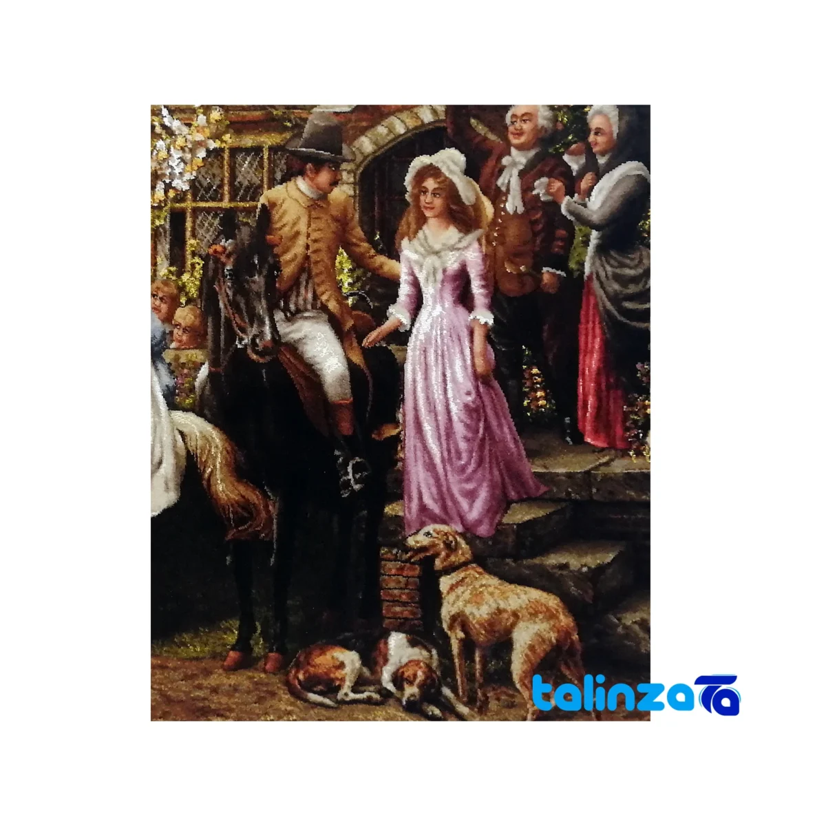 Top view of Handwoven Carpet Tapestry Bride Farewell Design pattern and color tone