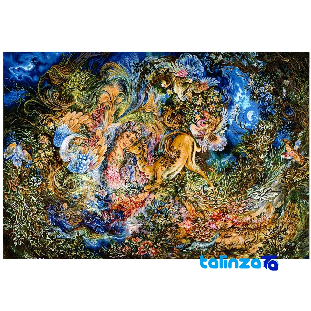 Top view of Hasti Brand Handwoven Miniature Tapestry Art pattern and color tone