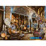 Top view of Handmade Carpet Wall Art Market Design pattern and color tone