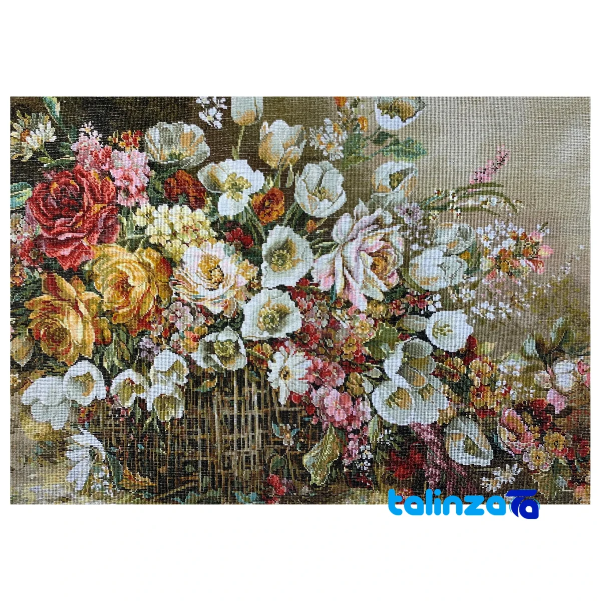Top view of Handmade Carpet Wall Art Flower Basket pattern and color tone