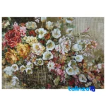 Top view of Handmade Carpet Wall Art Flower Basket pattern and color tone