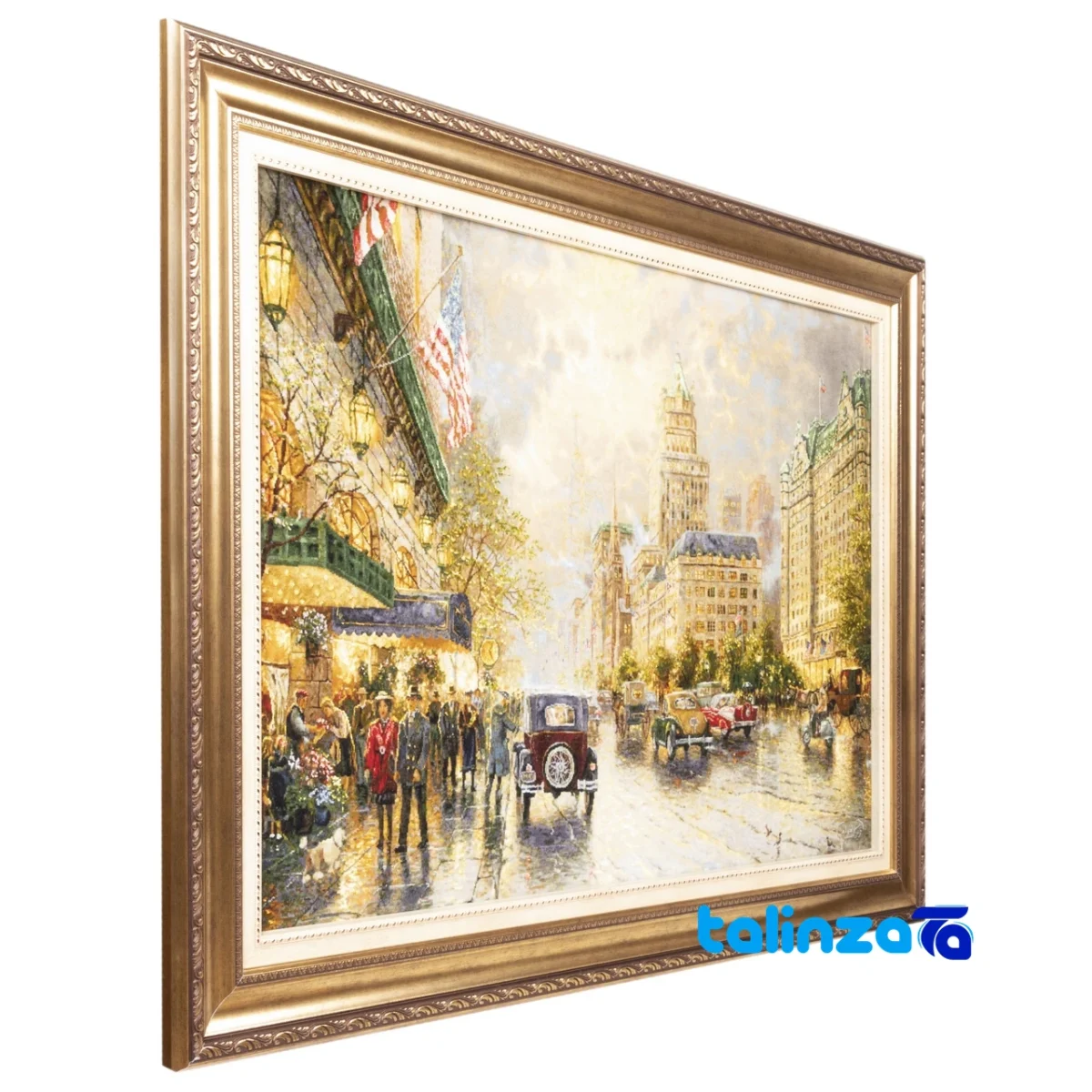 Top view of C Persia Handwoven Tapestry New York Rain Scene pattern and color tone
