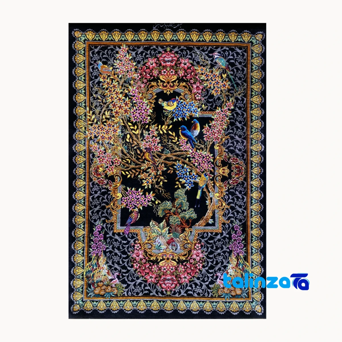 Top view of Handmade Carpet Wall Art Bird Design pattern and color tone