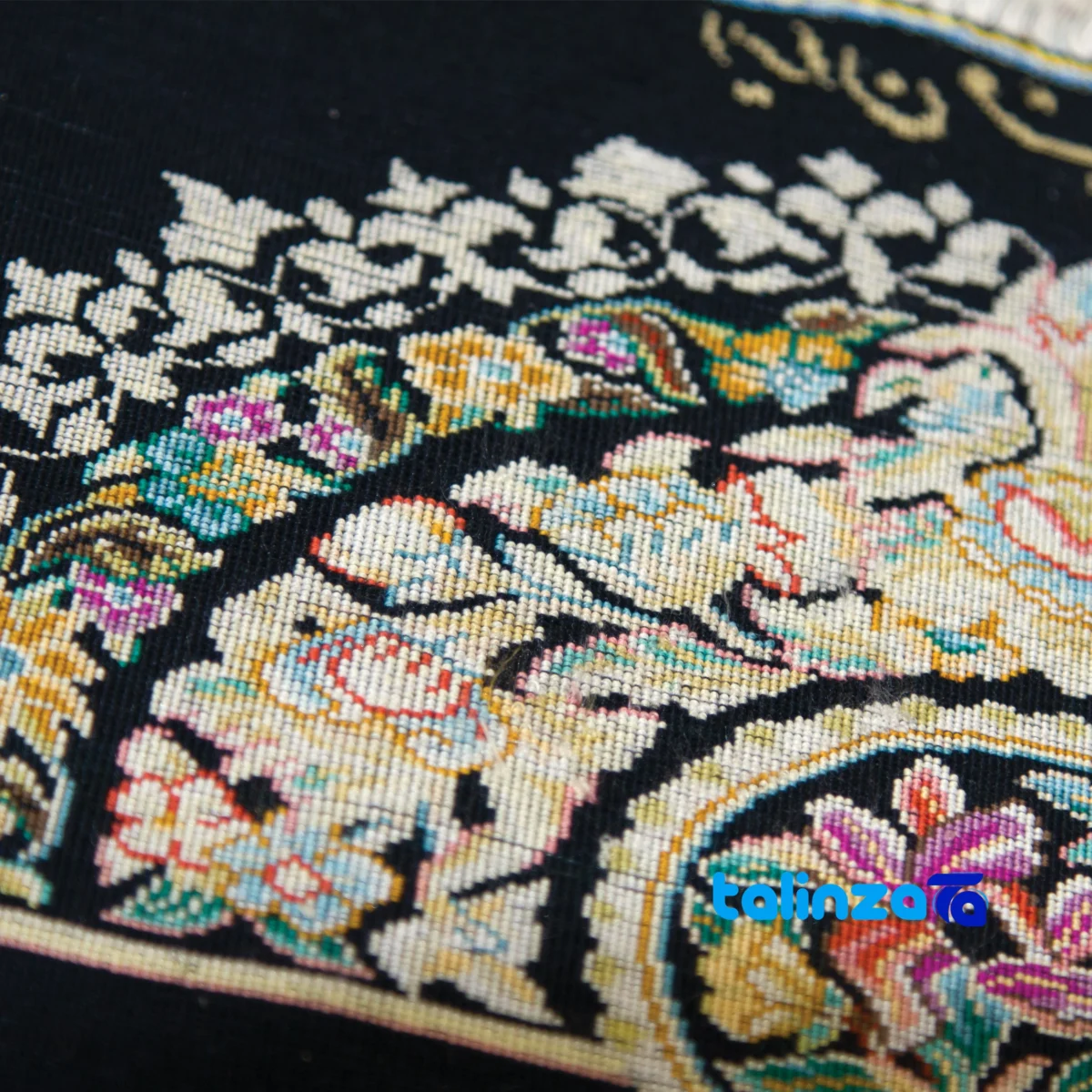 Top view of Handwoven Carpet Wall Art Hunting Scene pattern and color tone