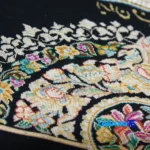 Top view of Handwoven Carpet Wall Art Hunting Scene pattern and color tone