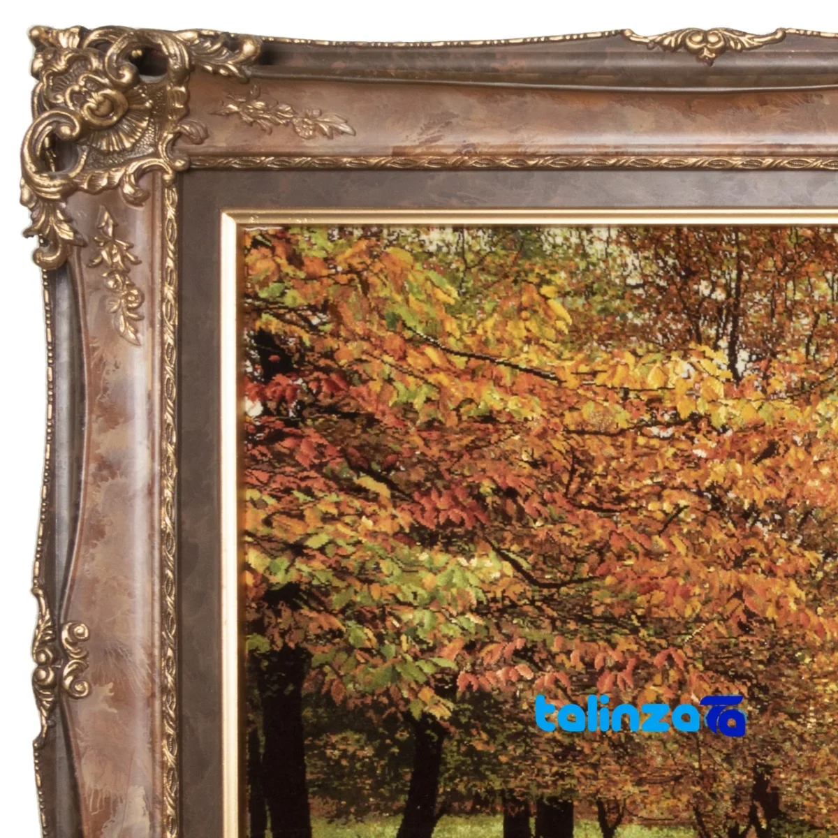 Top view of C Persia Handwoven Carpet Tapestry Autumn Scene pattern and color tone
