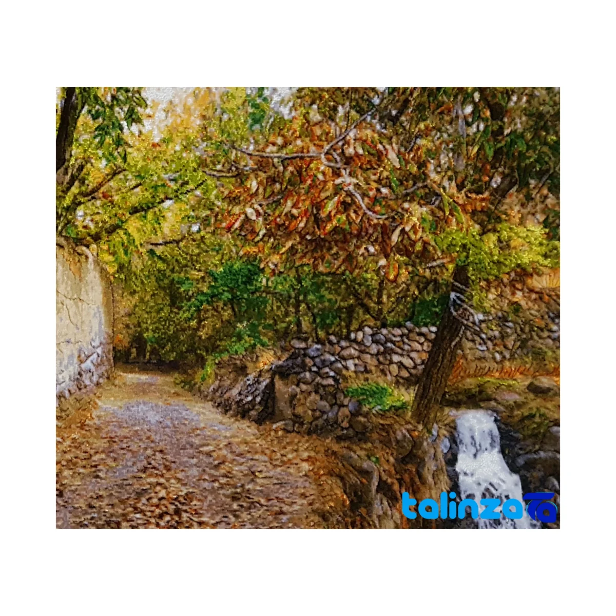 Top view of Handwoven Carpet Wall Art Scenic Design pattern and color tone