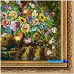 Top view of Mirnazami Handwoven Tapestry Flower Design Framed pattern and color tone