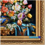 Top view of Mirnazami Handwoven Tapestry Floral Design with Frame pattern and color tone
