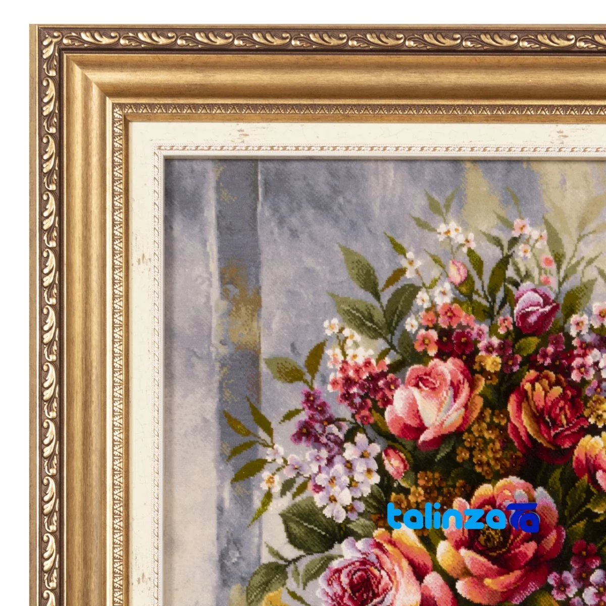 Front view of Si Persia Handwoven Tapestry Floral Design and key details