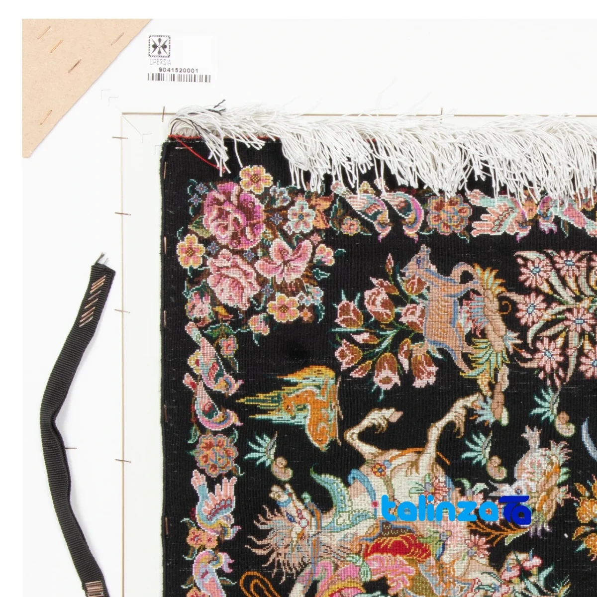 Top view of C Persia Handwoven Tapestry Miniature Hunting Scene pattern and color tone