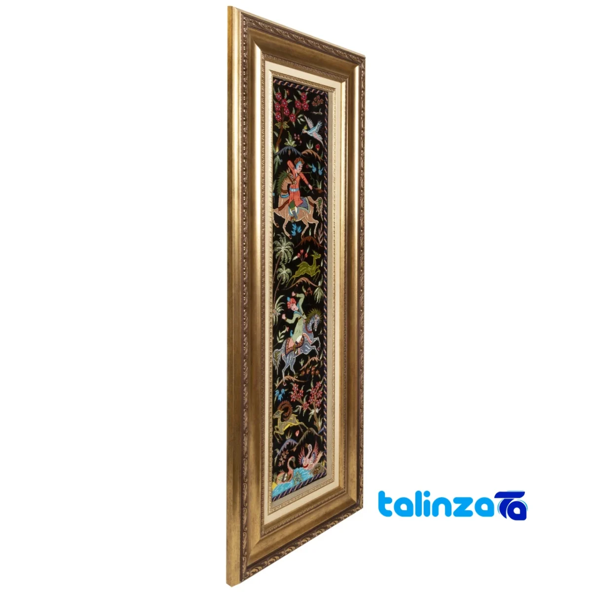 Top view of Si Persia Handwoven Carpet Wall Art Hunting Scene pattern and color tone