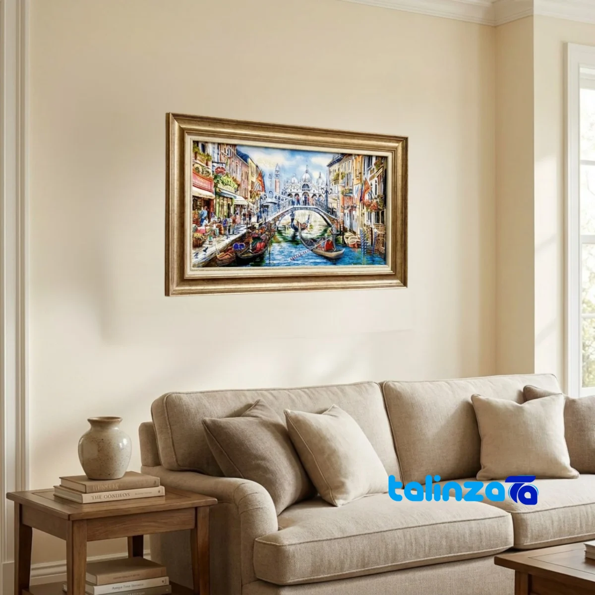 Top view of Venice Handwoven Tapestry Silk Frame Art pattern and color tone