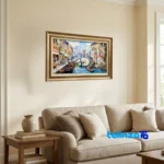 Top view of Venice Handwoven Tapestry Silk Frame Art pattern and color tone