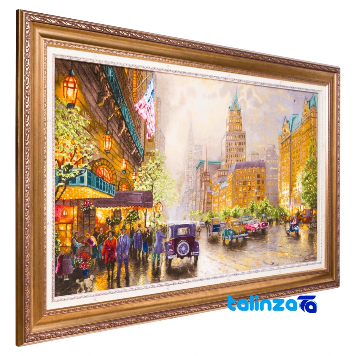 Top view of Si Persia Handwoven Tapestry New York Rain Scene pattern and color tone