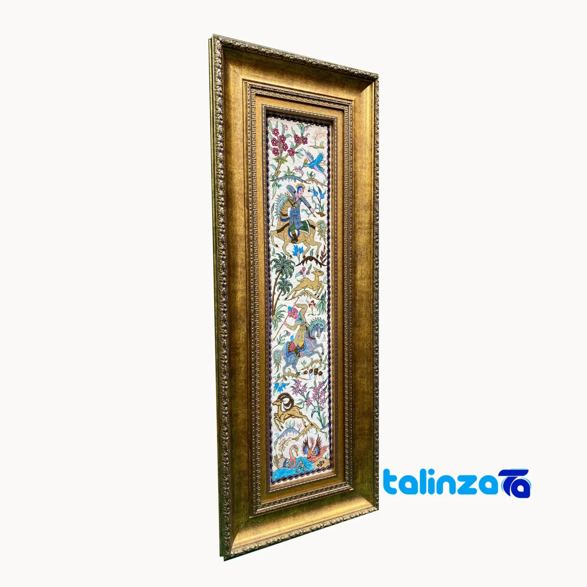Front view of Handmade Fantasy Tapestry Hunting Scene design and key details
