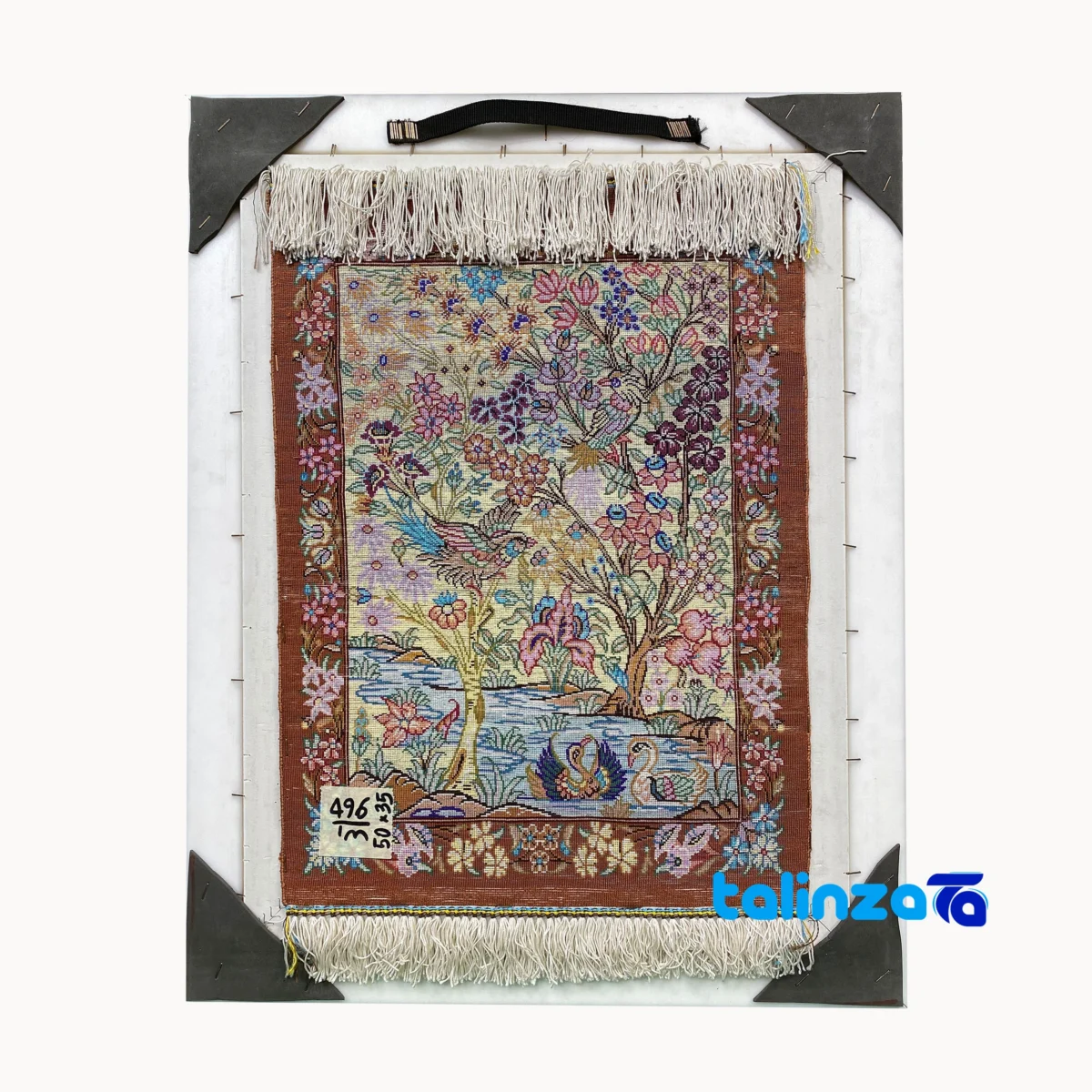 Top view of Komeh Handwoven Carpet Tapestry Scenic Design pattern and color tone