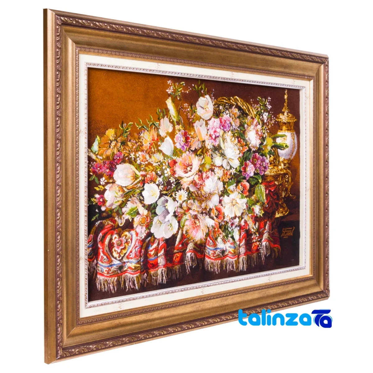 Top view of C Persia Handwoven Carpet Wall Art Flower Basket pattern and color tone