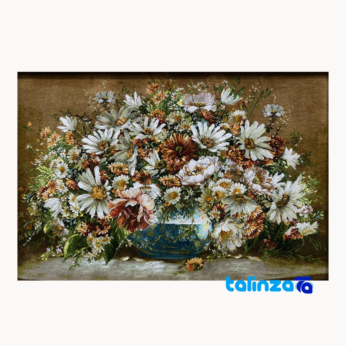 Front view of Handmade Flower Design Tapestry Art and key details