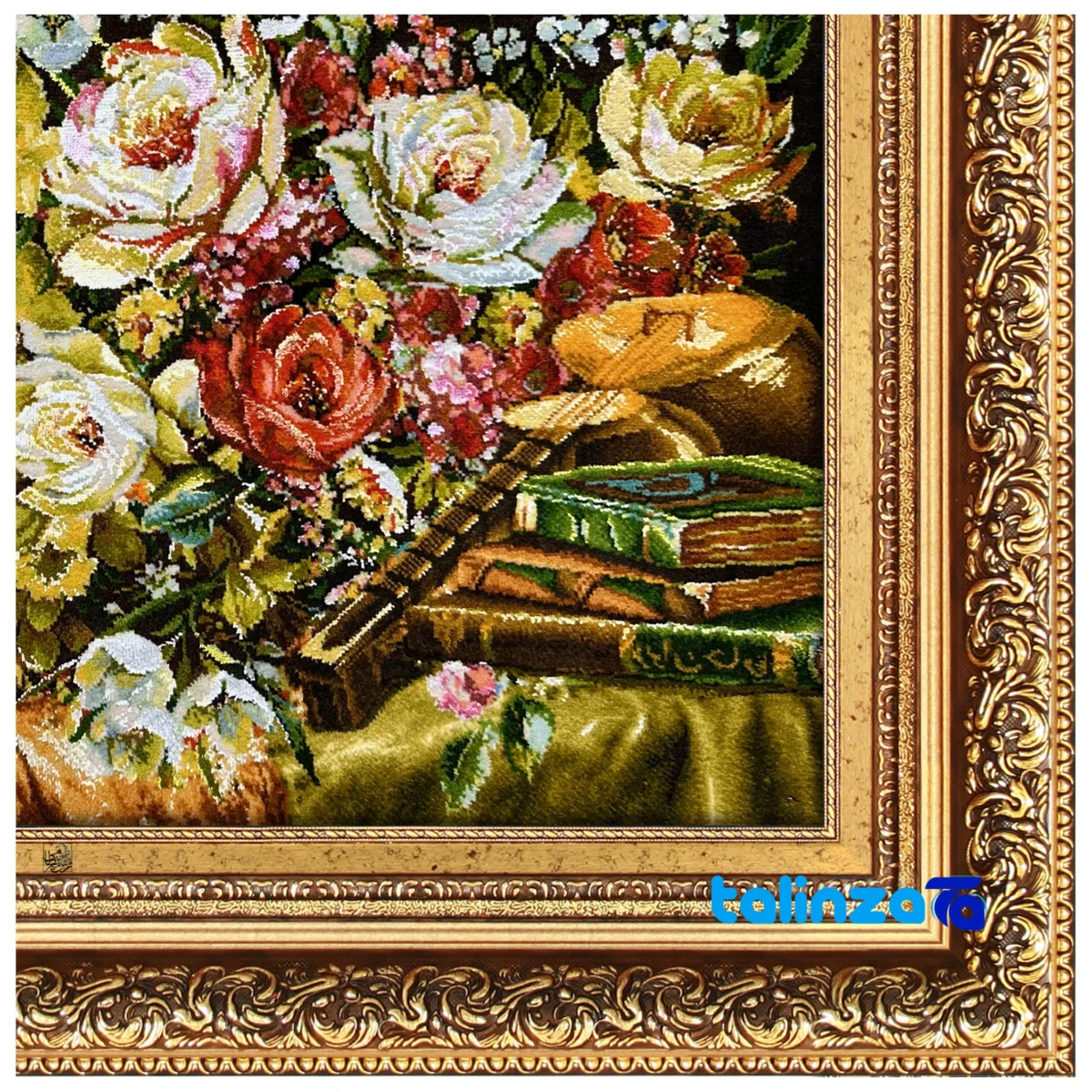 Top view of Mirnazami Handwoven Tapestry Floral Design pattern and color tone