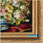 Front view of Mirnazami Handwoven Tapestry Floral Design White Vase and key details