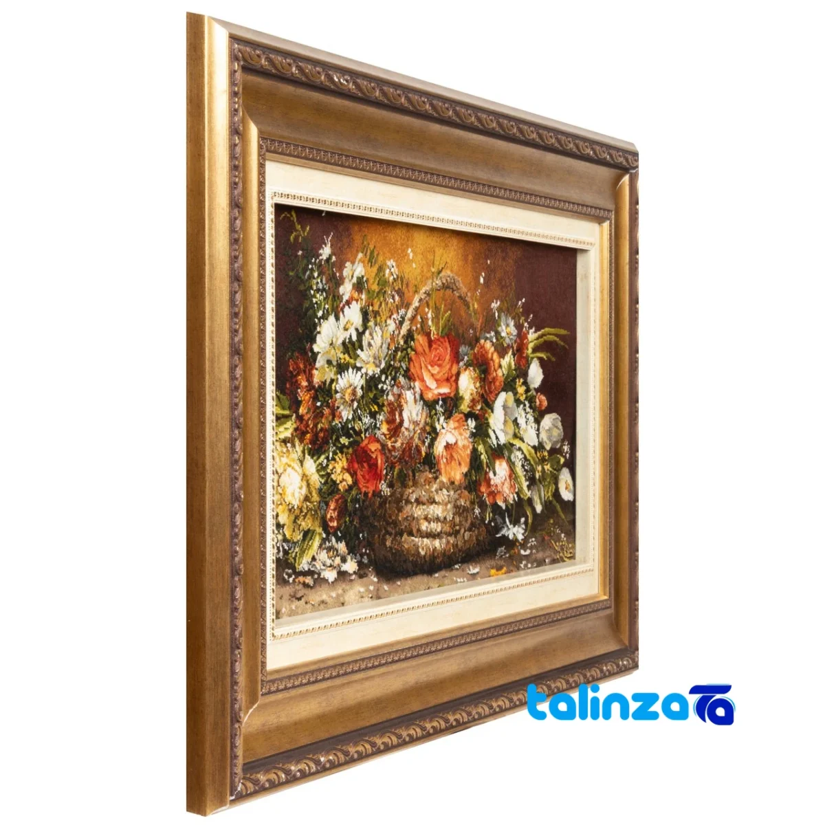 Top view of C Persia Handwoven Carpet Wall Art Floral Design pattern and color tone