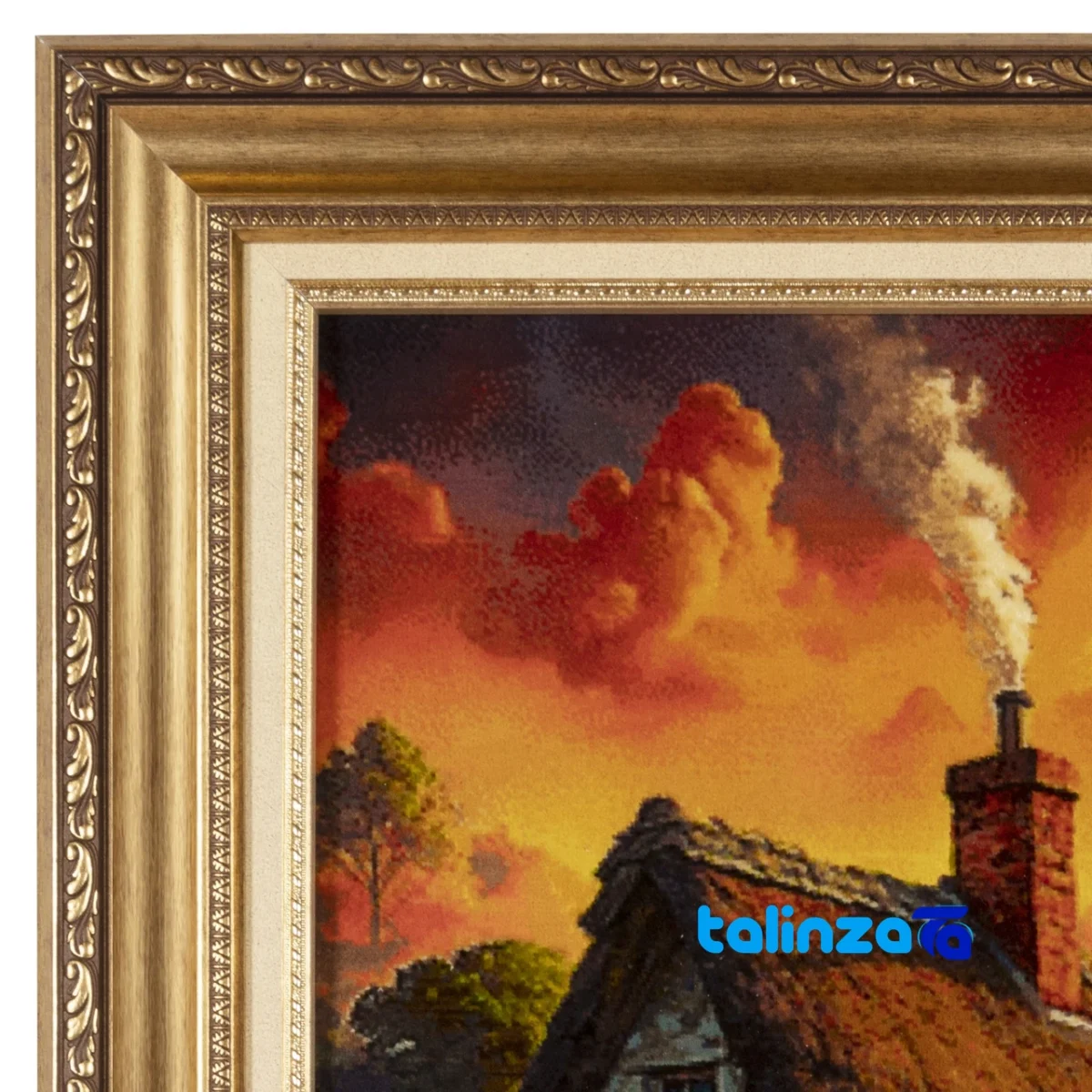 Front view of C Persia Handwoven Tapestry Landscape Cottage Design and key details