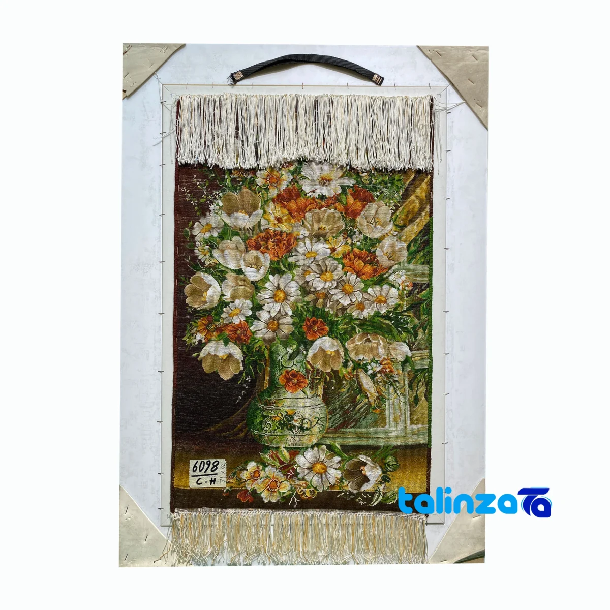 Top view of Handmade Carpet Wall Art Floral Design pattern and color tone