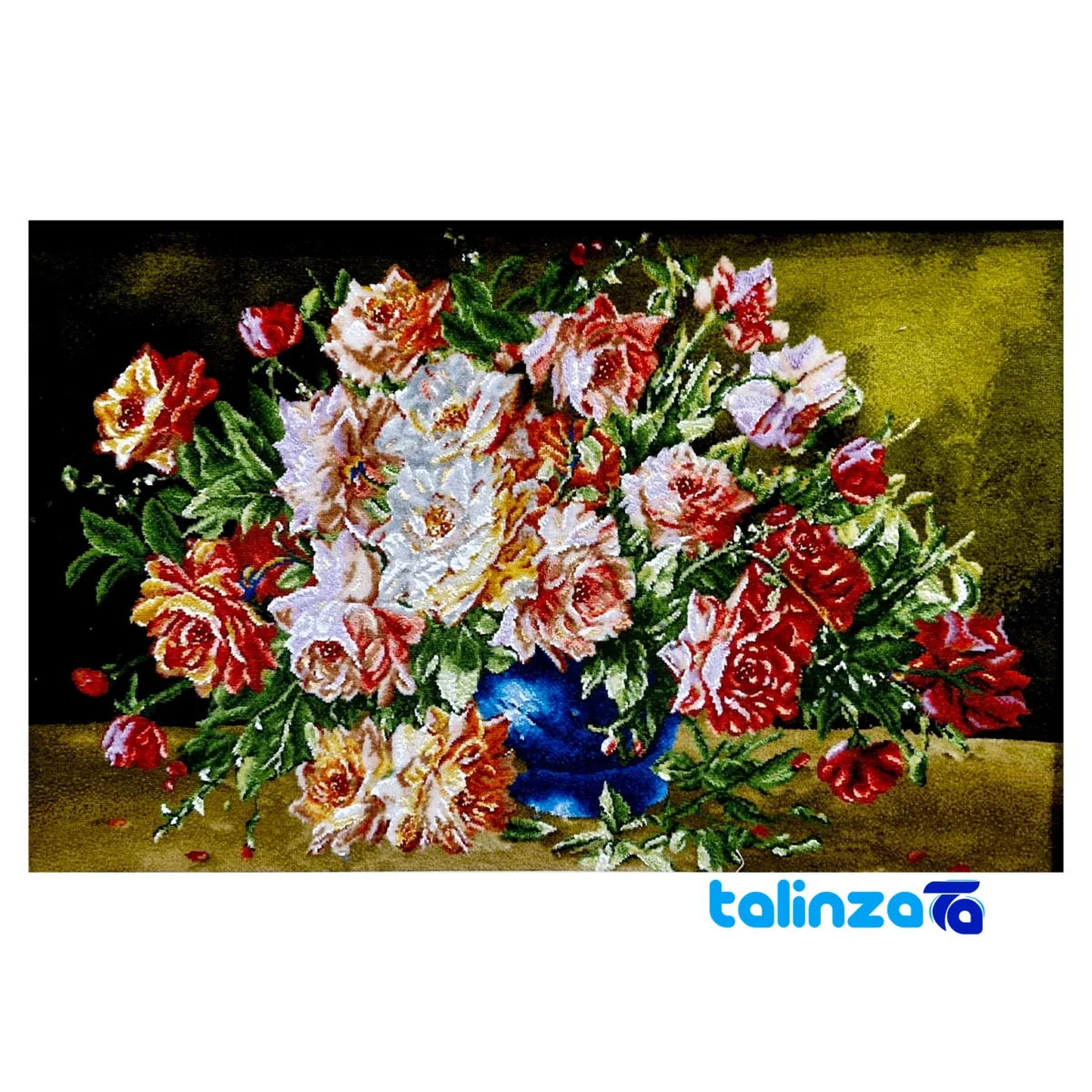 Top view of Handwoven Carpet Wall Art Flower Basket Silk pattern and color tone