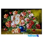 Top view of Handwoven Carpet Wall Art Flower Basket Silk pattern and color tone