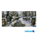 Top view of Handwoven Tapestry Landscape Art with Frame pattern and color tone